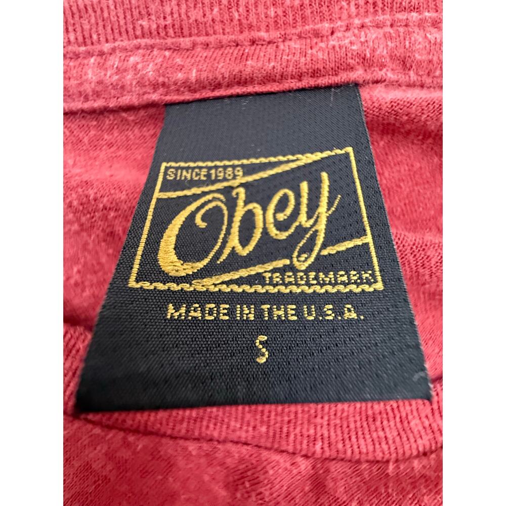 SKU2487 OBEY Women's Small Burnt Red Graphic Logo T-Shirt Made in USA - Picture 2 of 7